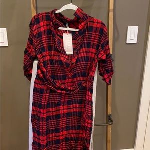 Red plaid shirt dress